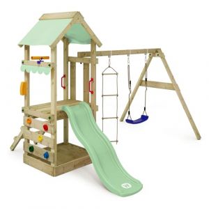 Wickey Tour de jeu structure d'escalade FreshFlyer avec balançoire & toboggan maison sur pilotis avec bac à sable échelle de grimpe & accessoires