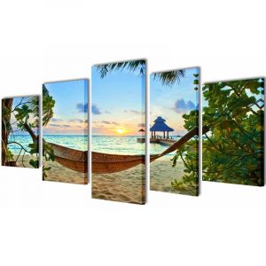 VidaXL Set de Toiles Murales Imprimées Plage avec Hamac 100 x 50 cm