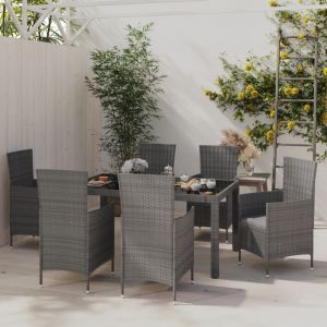 VidaXL Mobilier &agrave; d&icirc;ner de jardin 7pcs et coussins R&eacute;sine tress&eacute;e Gris Gris et noir