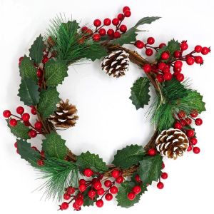 Ruedelafete Grande Couronne de Houx et pin Noël artificielle ˜ 30cm