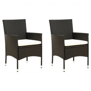 Image de VidaXL Chaises De Jardin 2 Pcs Avec Coussins R¿¿Sine Tress¿¿E Noir