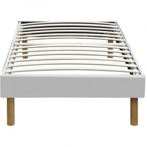 Mina - Solide et Confortable Sommier Tapissier Blanc + Pieds en 20 cm pour matelas en 120x200 - 2 x 13 Lattes - Montage Rapide et Facile - revetement