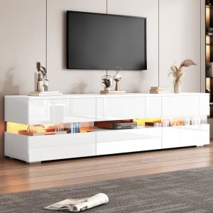Modernluxe - Meuble tv 160cm pour tv 70' avec led - 2 portes & 1 tiroir - Blanc