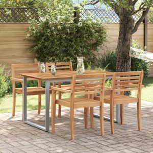 VidaXL Table De Jardin Gris 140x80x75 Cm Acier Et Bois D'acacia Solide