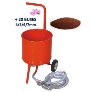 Sicoba Equipement Express - Sableuse A&eacute;rogommeuse mobile sur Roulettes 31,50L 50lb 23kg + 20 Buses + Sac 20kg d'Abrasif Garnet 80A+ Mesh