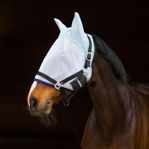 Horze Masque anti-mouches avec oreilles pour chevaux 100% polyester Taille Cob Bleu clair Masque anti mouches avec oreilles pour chevaux 100% polyester Taille Cob Bleu clair