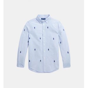 Ralph Lauren Chemise droite coton oxford broderie pony Bleu Polo