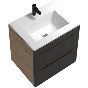 Meuble de salle de bain suspendu avec vasque à encastrer - Coloris naturel et anthracite - 60 cm - ARUBA