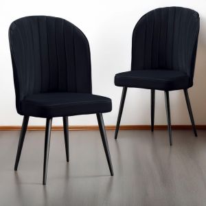 Cotecosy Lot de 2 chaises matelassées coutures verticales Louvenda Velours Noir