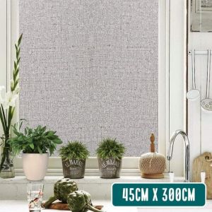 Homewell Film pour fen&ecirc;tre HR++ 45x300 - Isolation et protection solaire - Anti-vue - Statique - Aspect lin Gris