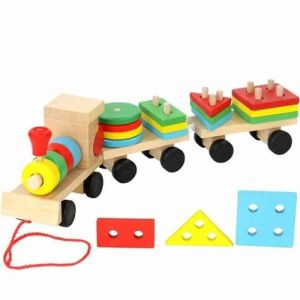 Train en bois avec formes géométriques à empiler jeu montessori !