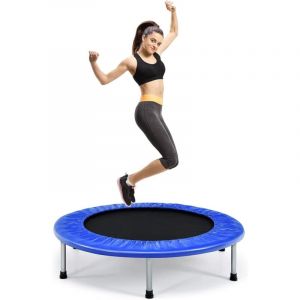 COSTWAY Trampoline de Fitness Pliable Enfant &Oslash;95,5CM Charge Max 150KG avec 32 Ressorts avec Boucle Housse de Protection en PVC Bleu