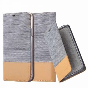 Coque pour Apple iPhone 13 MINI en GRIS CLAIR MARRON Housse de protection &Eacute;tui avec fermeture magn&eacute;tique, fonction de support et compartiment pour carte