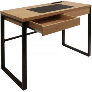 MS - Bureau 1 tiroir 100x50x74 cm en bois et métal noir