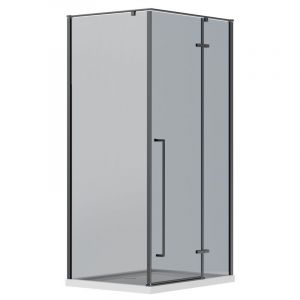 Paroi de douche avec porte pivotante en verre fumé - L110 x l80 x H190 cm - Noir mat - TERMANIO
