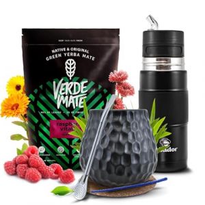 Yerba Maté Set Verde Maté Green Raspberry Vitality 500g Yerbomos X et Tasse Céramique Noire 400ml