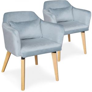 Image de Stanley Lot de 2 chaises / fauteuils scandinaves Shaggy Velours Bleu ciel