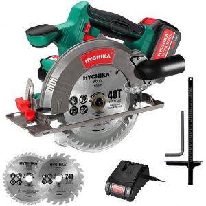 Scie Circulaire Sans Fil, HYCHIKA 18V 4 0Ah 4000RPM, Profondeur de Coupe 53 mm (90°), 36 mm (45°)