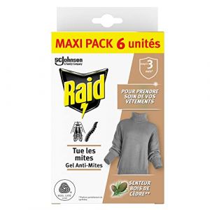 Raid Anti-Mites Gel Senteur Cedre Maxi Pack 6 Unites - Certification Woolmark