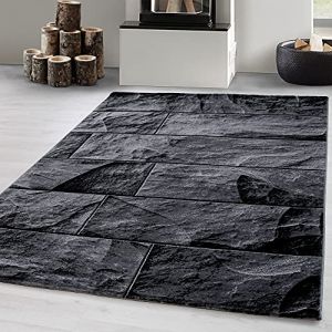 Tapis de salon moderne à design Tapis à poils ras, couleurs tendance, tapis moelleux, Noir Tapis 160 x 230 cm