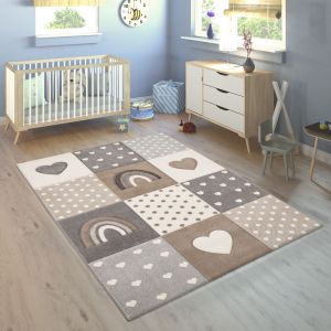 Paco Home - Tapis Enfant Tapis Chambre Enfant Fille Garcon Arc-en-ciel Pois Coeur 3D 80x150 cm, Beige 2