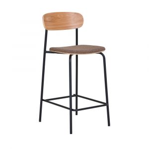 House Nordic - Lot de 2 tabourets de bar en bois, tissu et m&eacute;tal H66cm - Marron - Estepona
