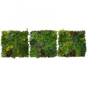 Monster shop 3x Panneau Mural Végétal Artificiel 100cm x 100 cm Cassia Feuillage Fleur Verdure Carreau Intérieur Extérieur Résistant Aux