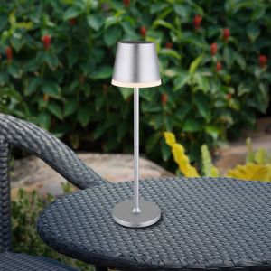 Globo Lampe solaire led Lampe de table extérieure argent Batterie Lampe de jardin Lampe de terrasse, métal plastique satiné, étanche aux éclaboussures,