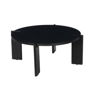 Table basse ronde en bois de manguier massif noir 80 cm - Reva