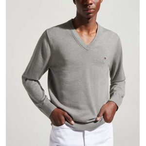 Tommy Hilfiger Pull 1985 col V coton mélangé Gris - Couleur Gris - Taille XXL