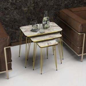 Set de 3 tables d'appoint Rudkøbing rectangulaires gigognes marbre blanc or