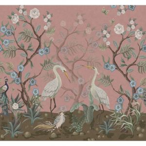 Estahome - papier peint panoramique oiseaux de grue vieux rose