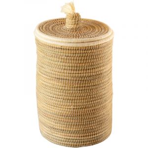 Home maison Panier à linge en fibres naturelles et laine Blanc 40x65 cm