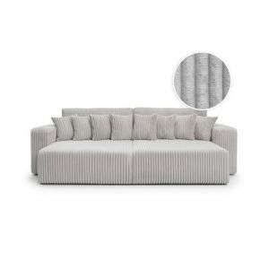 Loungitude Canapé droit 4 places JADE double méridienne et assise profonde en velours côtelé épais - Gris clair