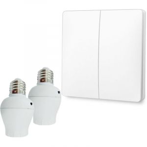 Kit interrupteur va-et-vient sans fil et sans pile prêt à poser - 1 bouton poussoirs double allumage + 2 douille à vis récepteur radio