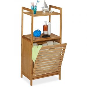 Image de Relaxdays Meuble panier à linge, armoire salle de bain en bambou, corbeille basculante, HLP 100 x 45,5 x 33,5 cm, nature