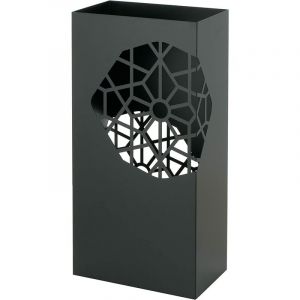 Image de Porte Parapluie en Métal Rectangulaire en Style Moderne Décoré, Porte parapluies avec Crochets et Bac d'égouttement Amovible, 25X15X50 cm – Noir