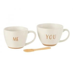 Lot De 2 Tasses Avec Cuillère "Me You" 24cm Blanc