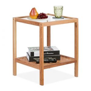 Relaxdays Table d'appoint, Console en Bois et Verre, H x L x P : 50 x 40 x 40 cm, pour Salon & Chambre, Nature