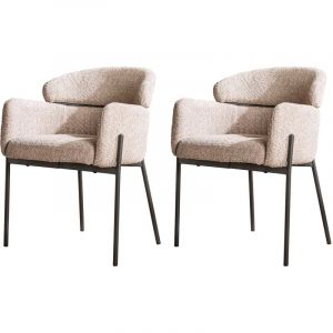 M&S Lot de 2 fauteuils repas 62x61x80 cm en tissu bouclette sable