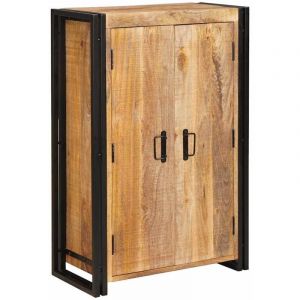 VidaXL Highboard avec portes Bois de mangue massif et brut et m&eacute;tal
