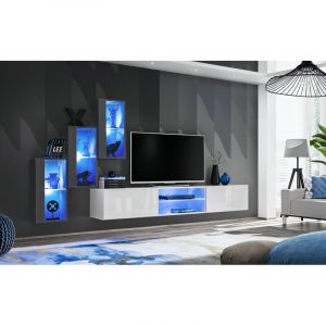 AC-Déco Ensemble Meuble TV "Switch XXII" 240cm Gris & Blanc