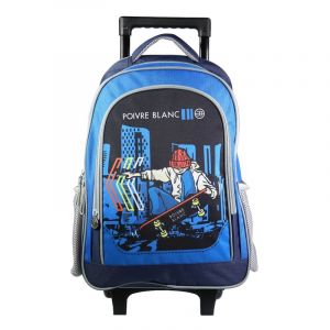 Bagtrotter sac à dos à roulettes poivre blanc bleu skateur