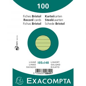 Image de Exacompta Paquet 100 fiches bristol ligné non perforé 105x148mm Vert,