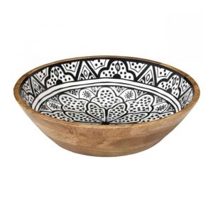 Saladier en bois de manguier avec motif mandala noir (&Oslash;28 cm) - MANGO