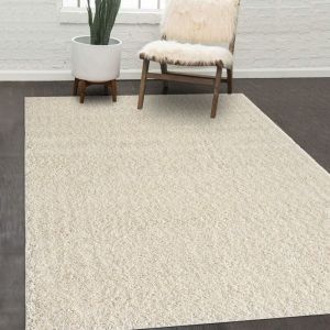 Unamourdetapis Tapis shaggy 120x120 cm Rond UNISHAG Crème Chambre adapté au chauffage par le sol 120x120 rond