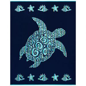 Serviette de plage éponge Velours Jacquard Bleu Calypso 140x180