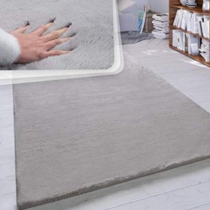 Paco Home Tapis Poils Longs Salon Fausse Fourrure Très Douce Uni En Diff. Coloris Et Tailles Gris, 120x160 cm