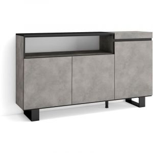 Buffet salon et cuisine, Meuble de Rangement, Commode, 150x87x35cm, 3 Portes, Design industriel, Style moderne, Ciment - Skraut Home