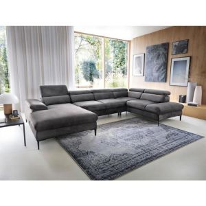 Grand canap&eacute; d'angle gauche panoramique convertible en velours gris anthracite SEPINA de Pascal Morabito